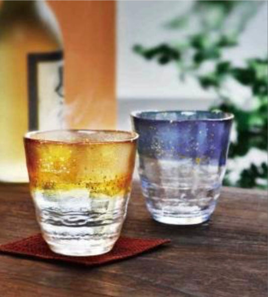 日本製 東洋佐々木 和がらす温 お湯割り焼酎ぐらす 藍・金箔 (300ml) /日本製 東洋佐佐木 湯割燒酎玻璃杯 靛藍金箔 (300毫升）